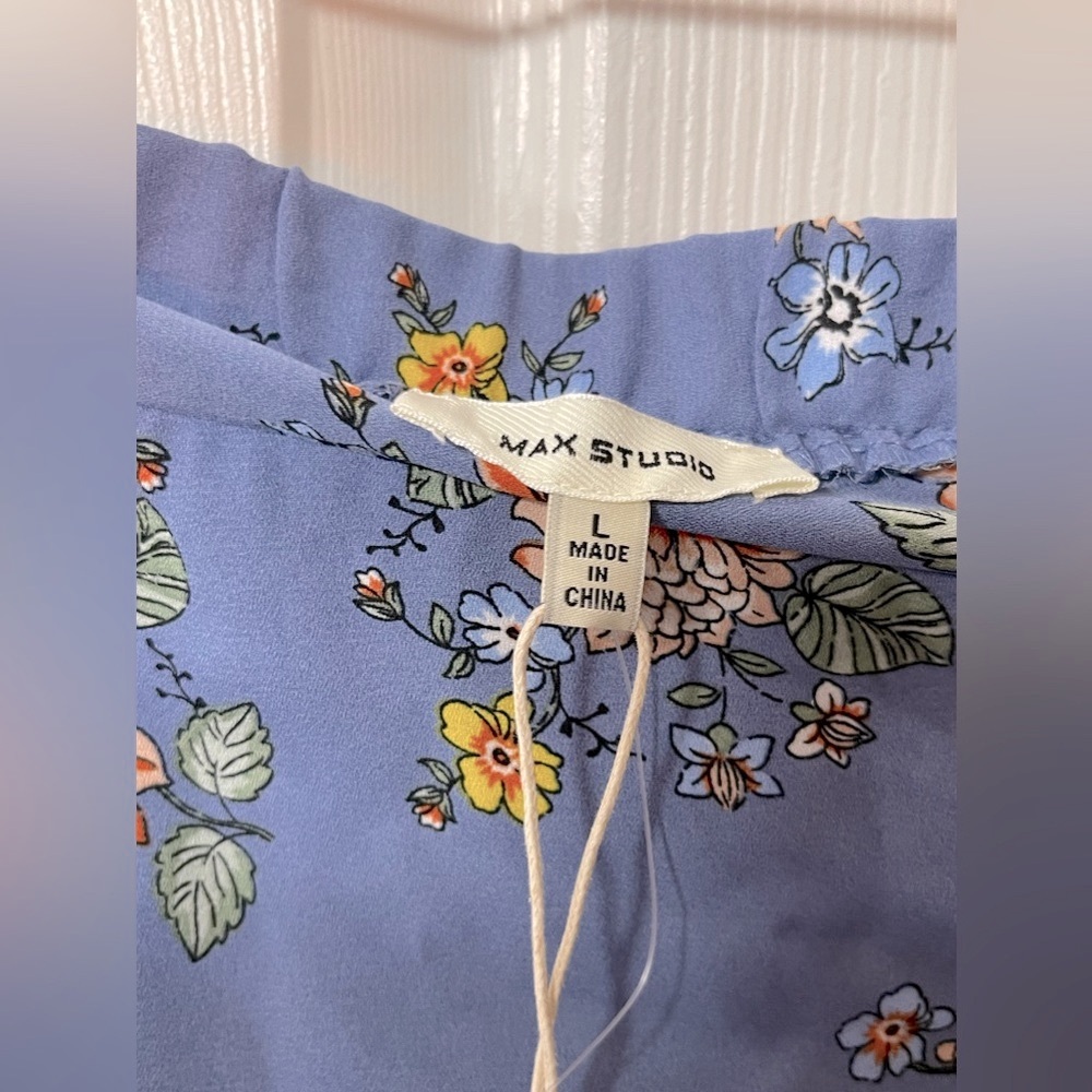 MAX STUDIO Bubble Crepe Side Cinched Skirt Blue Floral Size Large (runs smaller) - Picture 8 of 9